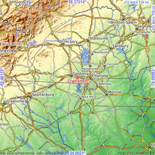 Topographic map of Cramerton