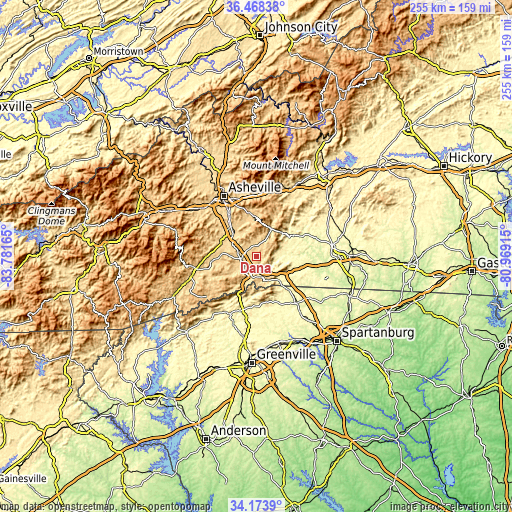 Topographic map of Dana