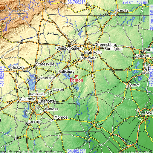 Topographic map of Denton