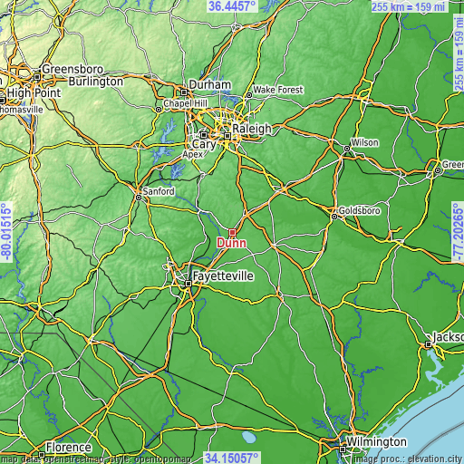 Topographic map of Dunn