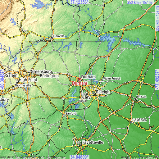 Topographic map of Durham