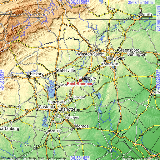 Topographic map of East Spencer