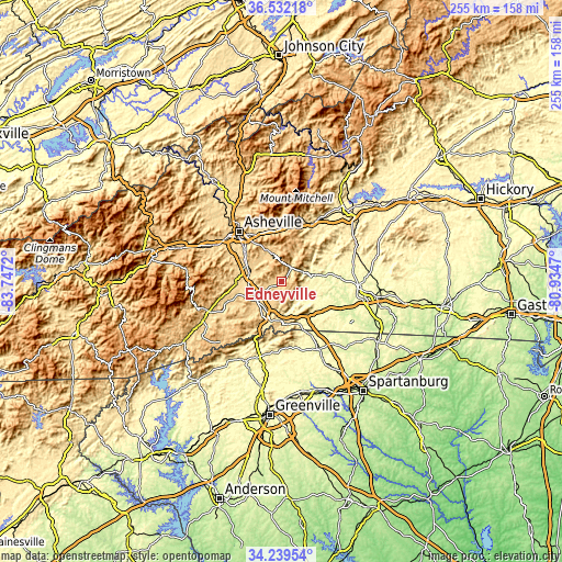 Topographic map of Edneyville