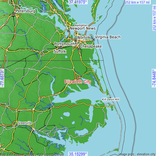 Topographic map of Elizabeth City