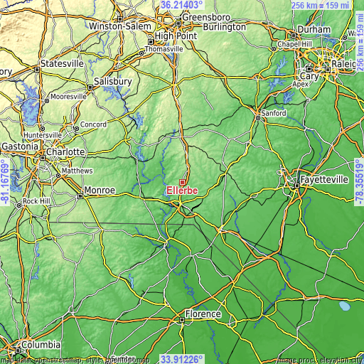 Topographic map of Ellerbe