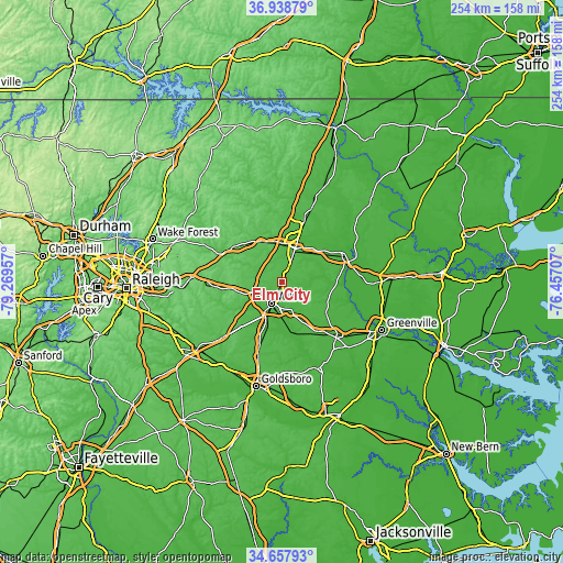 Topographic map of Elm City