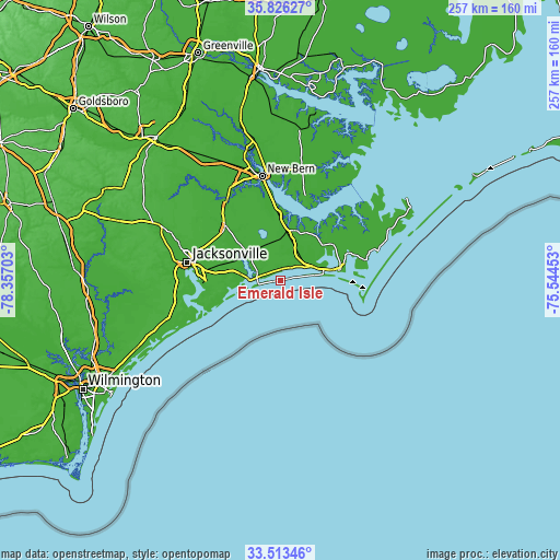 Topographic map of Emerald Isle