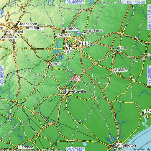 Topographic map of Erwin