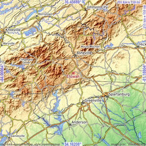 Topographic map of Etowah