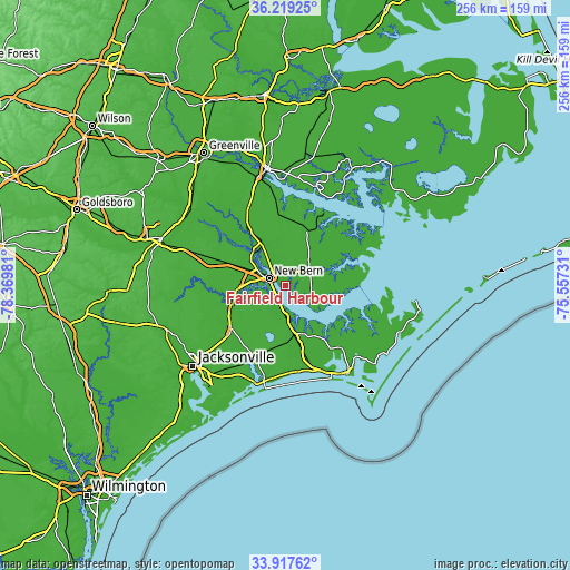 Topographic map of Fairfield Harbour