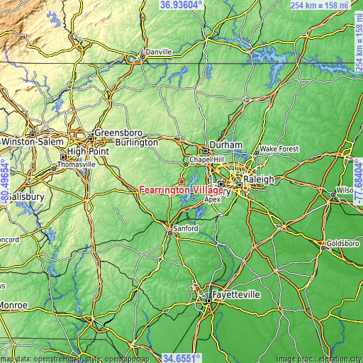 Topographic map of Fearrington Village