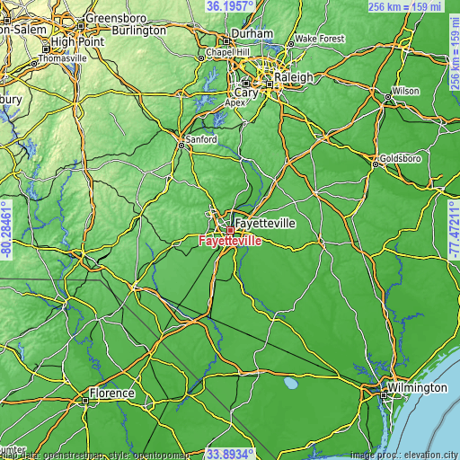 Topographic map of Fayetteville