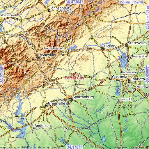 Topographic map of Forest City