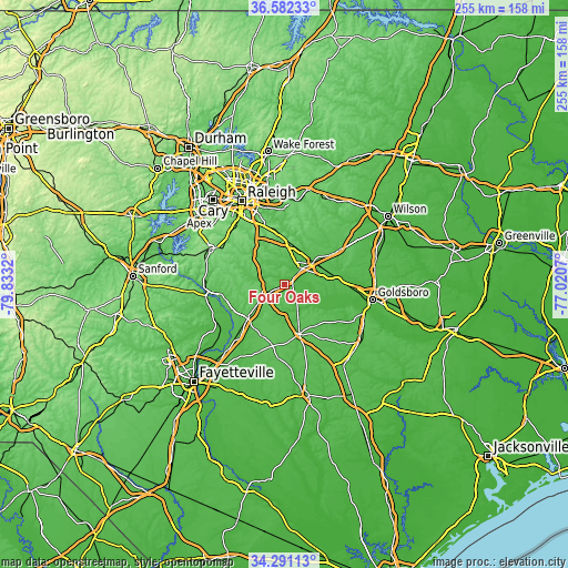 Topographic map of Four Oaks