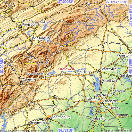 Topographic map of Gamewell