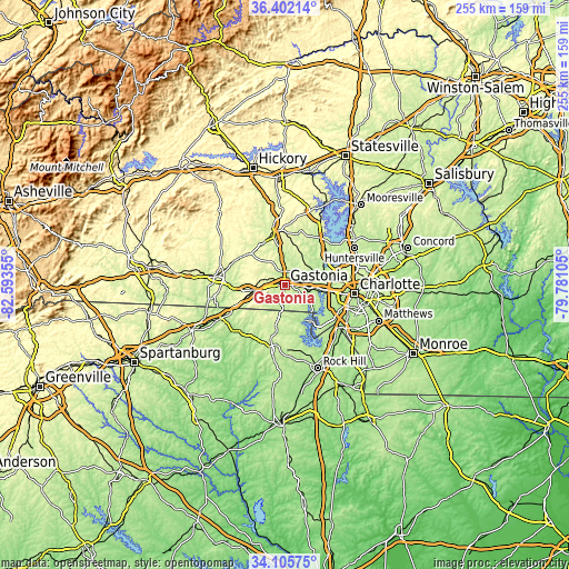 Topographic map of Gastonia