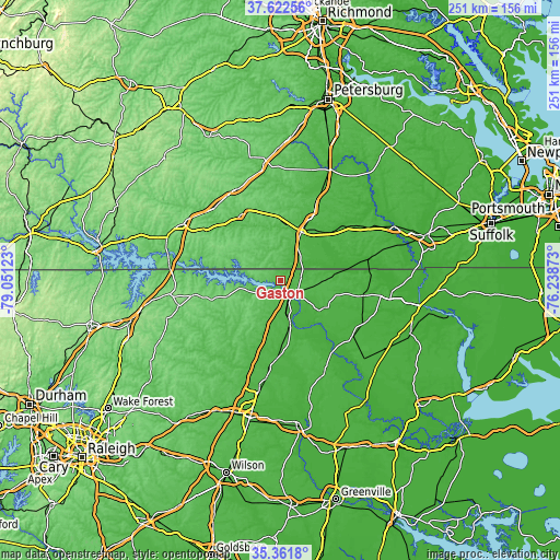 Topographic map of Gaston