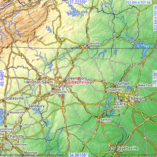 Topographic map of Gibsonville