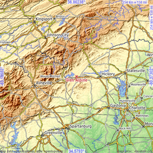 Topographic map of Glen Alpine