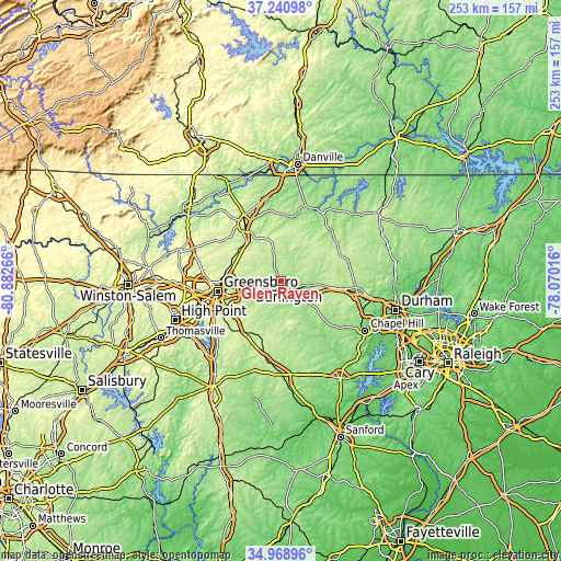 Topographic map of Glen Raven