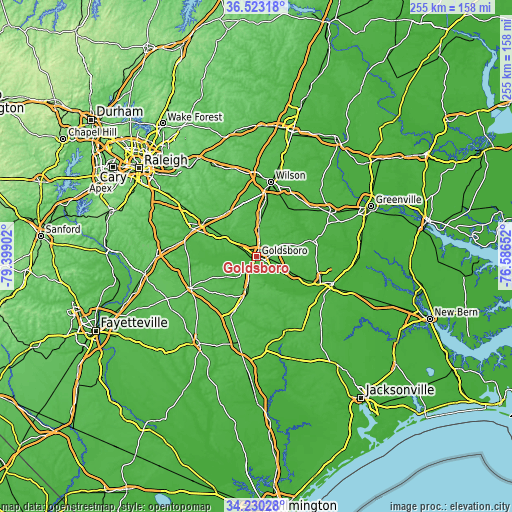 Topographic map of Goldsboro