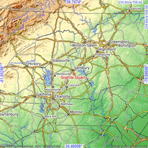 Topographic map of Granite Quarry