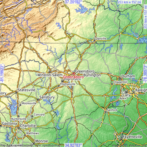 Topographic map of Greensboro