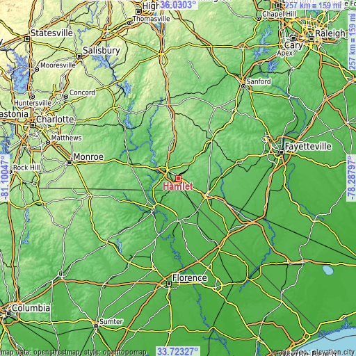 Topographic map of Hamlet