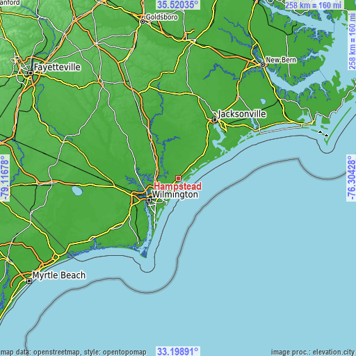 Topographic map of Hampstead