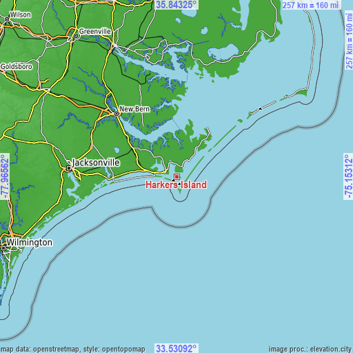 Topographic map of Harkers Island