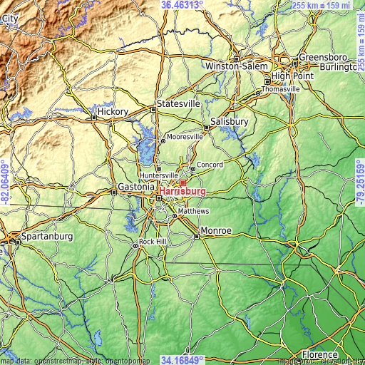 Topographic map of Harrisburg