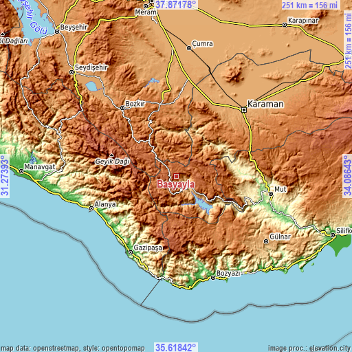 Topographic map of Başyayla