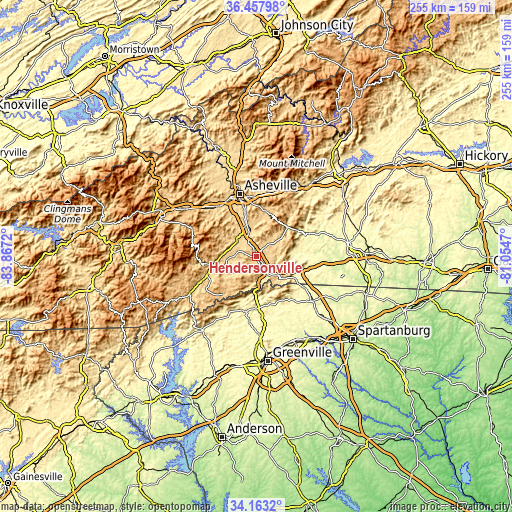 Topographic map of Hendersonville