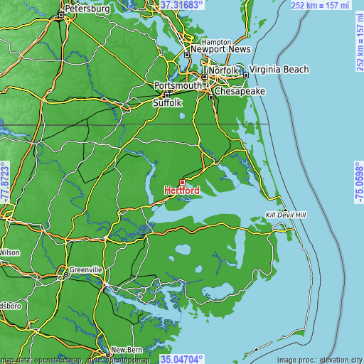 Topographic map of Hertford