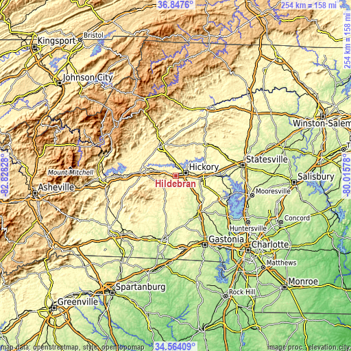 Topographic map of Hildebran