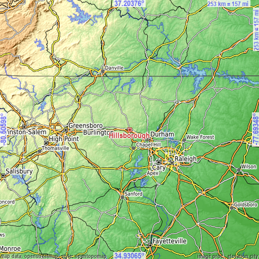 Topographic map of Hillsborough