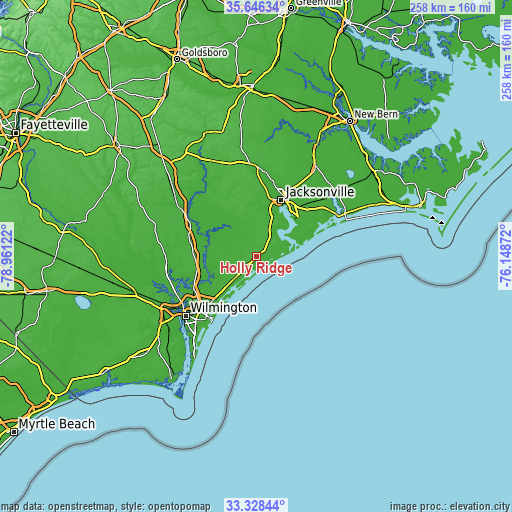 Topographic map of Holly Ridge