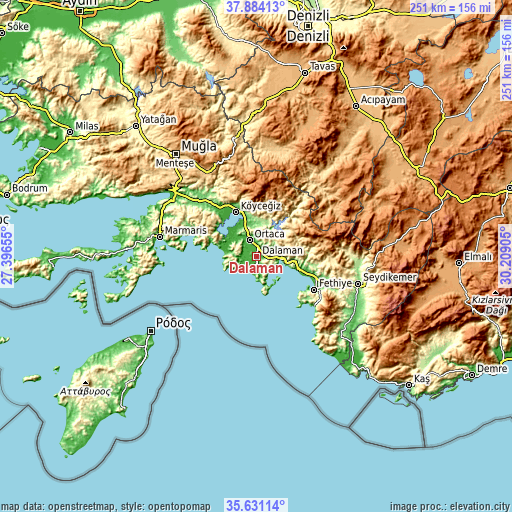Topographic map of Dalaman