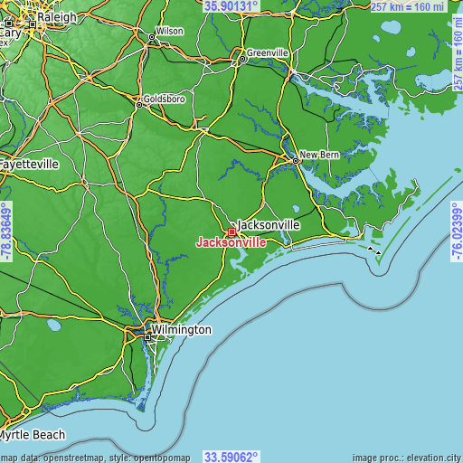 Topographic map of Jacksonville
