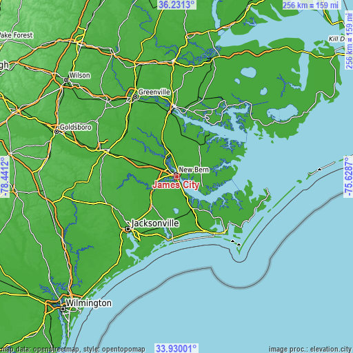 Topographic map of James City