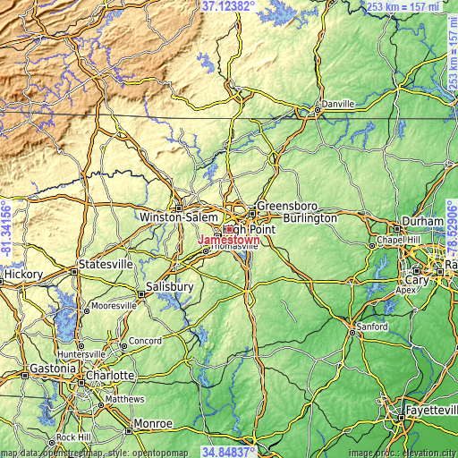 Topographic map of Jamestown