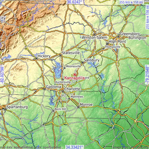 Topographic map of Kannapolis
