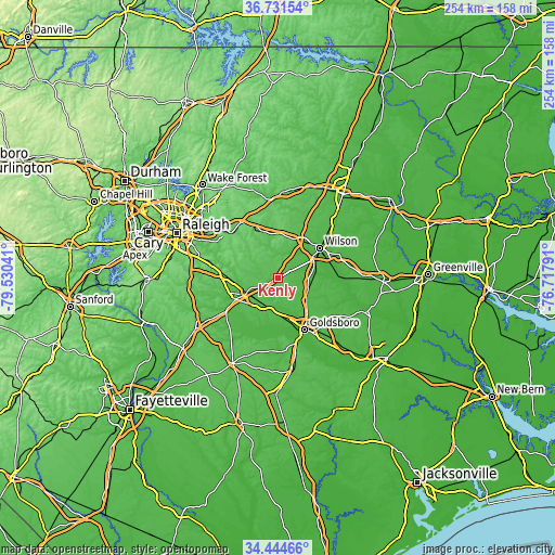 Topographic map of Kenly