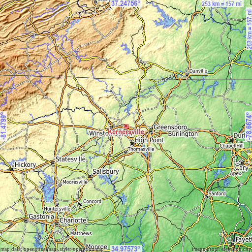 Topographic map of Kernersville