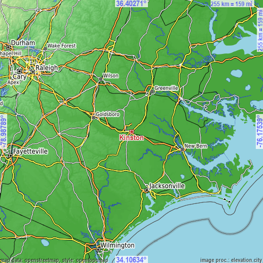 Topographic map of Kinston