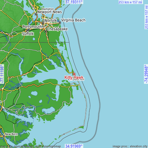 Topographic map of Kitty Hawk