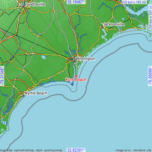 Topographic map of Kure Beach