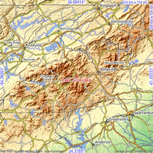 Topographic map of Lake Junaluska