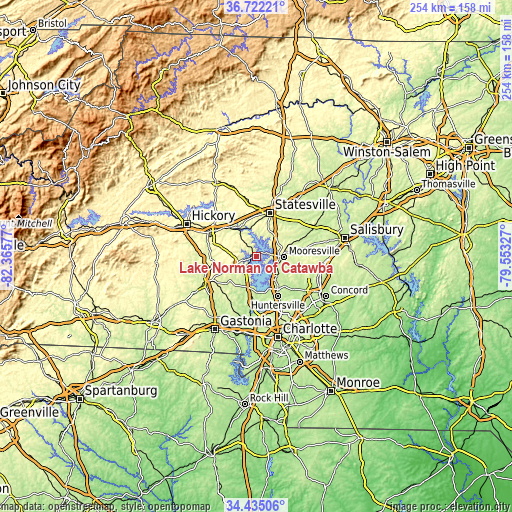 Topographic map of Lake Norman of Catawba