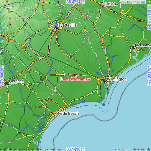 Topographic map of Lake Waccamaw